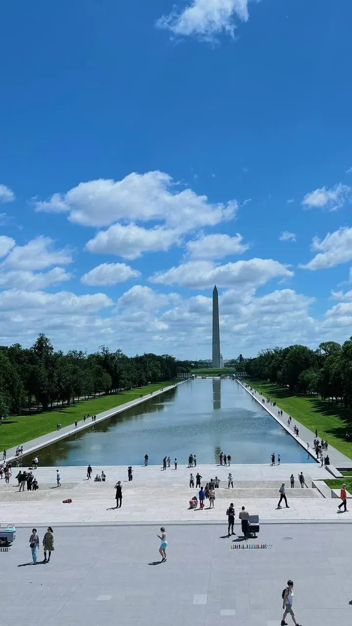 People walking near the Washington Monument and reflecting pool, suggesting US citizens abroad considering their tax obligations