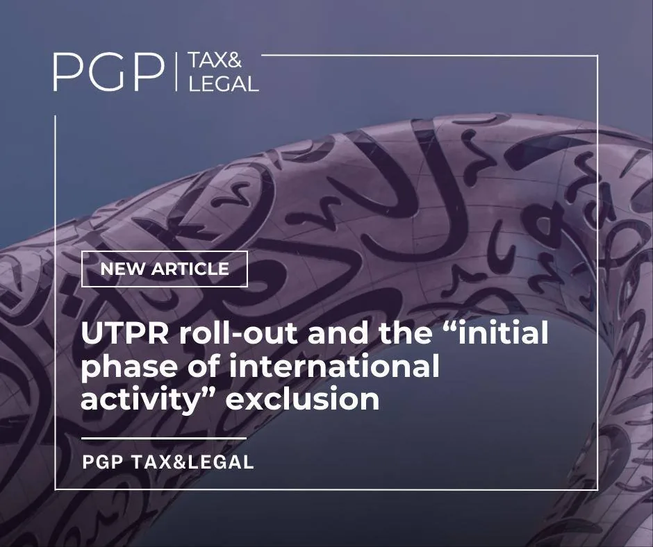 Tax and legal document header mentioning UTPR roll-out and an international activity exclusion