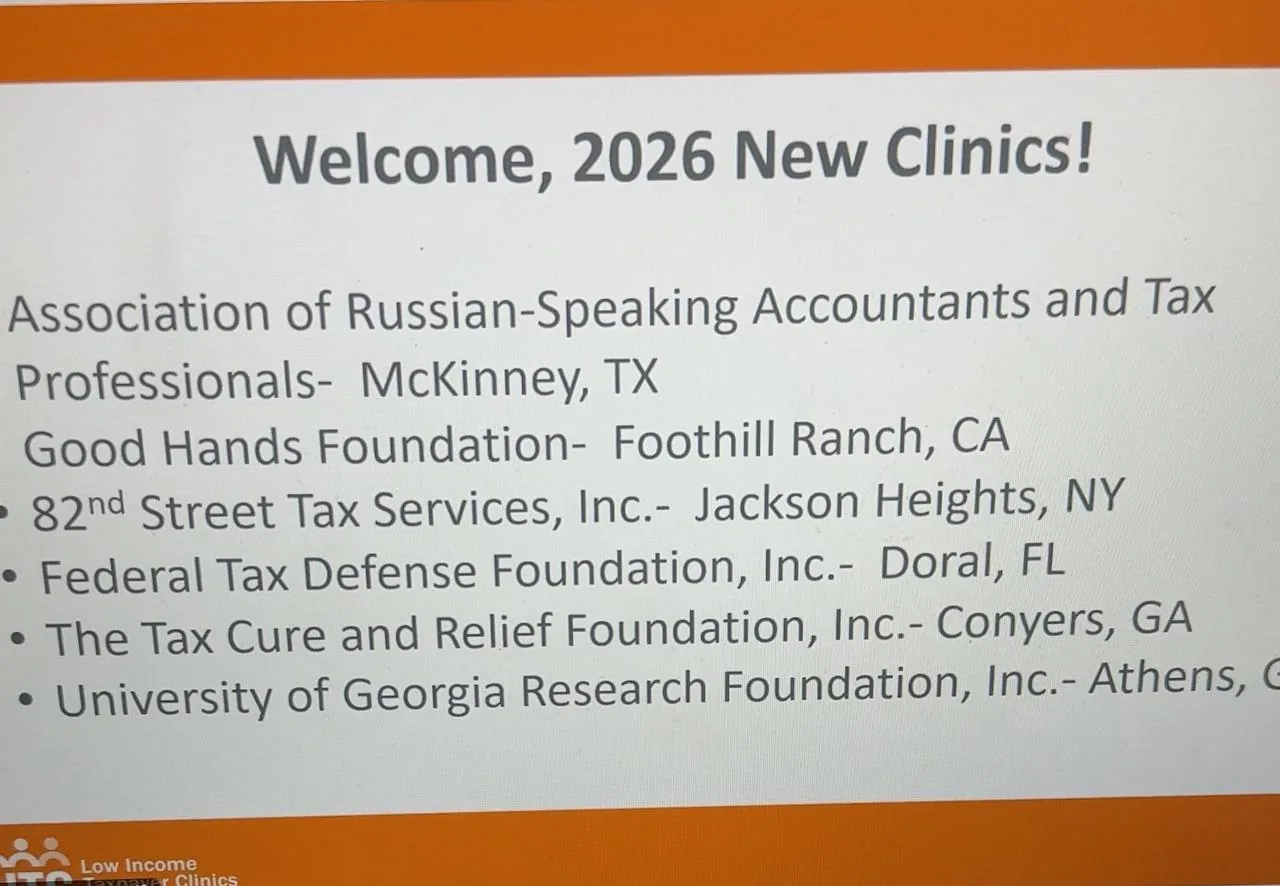 Welcome 2026 New Clinics list for tax and accounting organizations in various U.S. cities