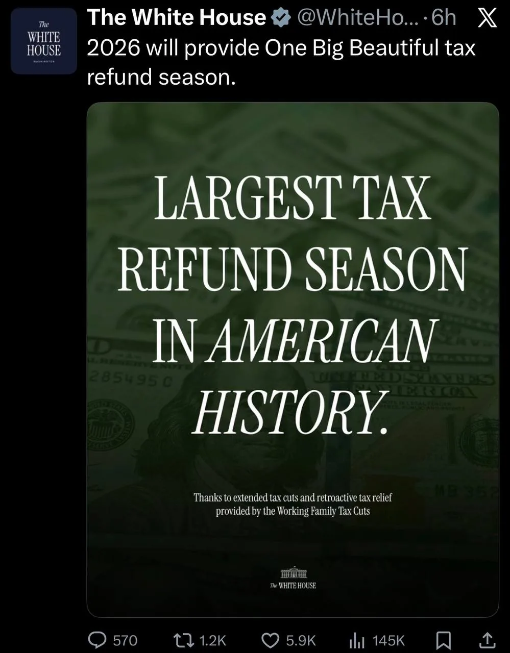Social media style post about tax refunds and working family tax cuts, used as a generic visual for tax and residency topics