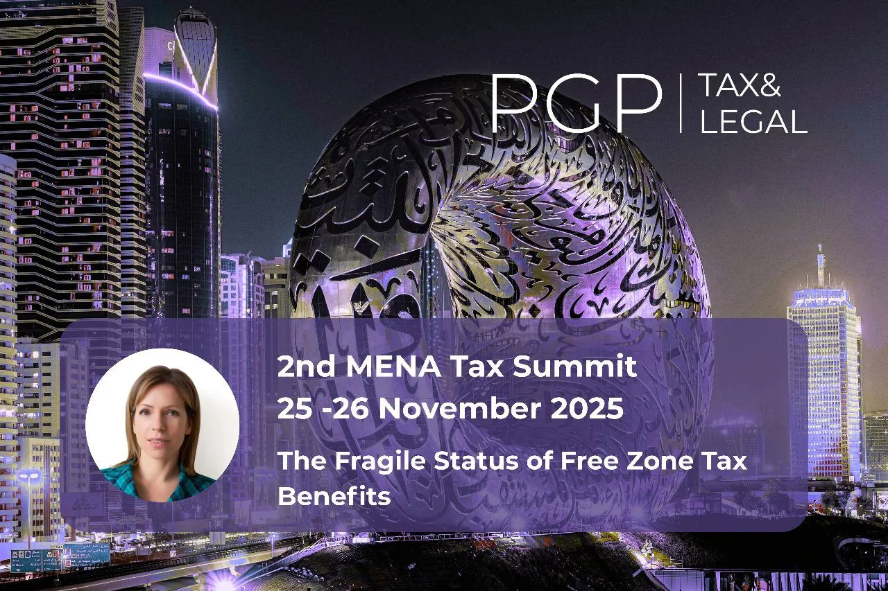 Promotional banner for a 2nd MENA Tax Summit event about free zone tax benefits