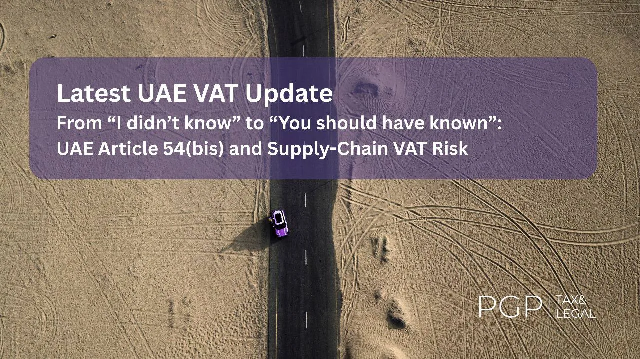 Blurry document-style image with partially readable English text about UAE VAT and supply chain VAT risk